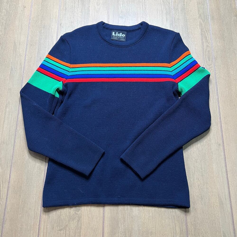 Vintage Lido of California Wool Striped Sweater‎ Womens Large USA Made Retro Y2K